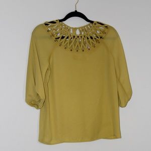 Mustard Yellow Cut Out Sheer Blouse